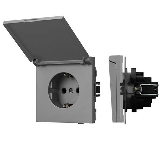 Фото #1 товара Механизм розетки влагозащищённый SCT-TENDO-MCP-PL-GR (230V, 16A) (Arlight, Графитовый)