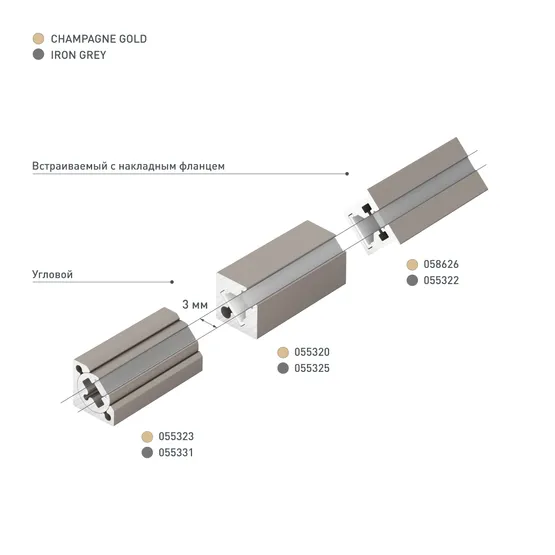 Фото #4 товара Профиль с экраном SL-KANT-H10-ROTATE-2000 CHAMPAGNE GOLD (Arlight, Алюминий+пластик)