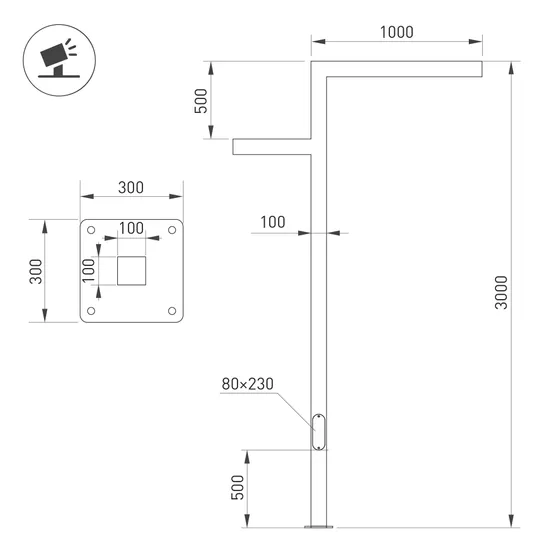 Фото #2 товара Опора OXOR-STER-Z-1600x100x100-L3000-100W Warm3000 (BK, 230V) IP65 (Arlight, Сталь)