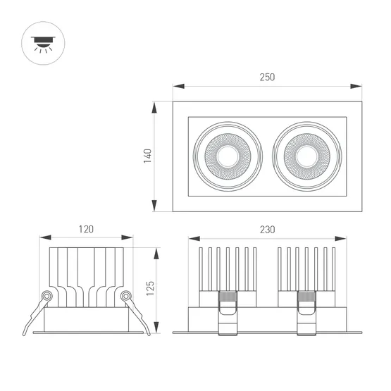 Фото #2 товара Светильник MS-VORTEX-BUILT-S250x140-2x30W Day4000 (BK-BK, 17 deg, 230V) (Arlight, IP20 Металл, 5 лет)